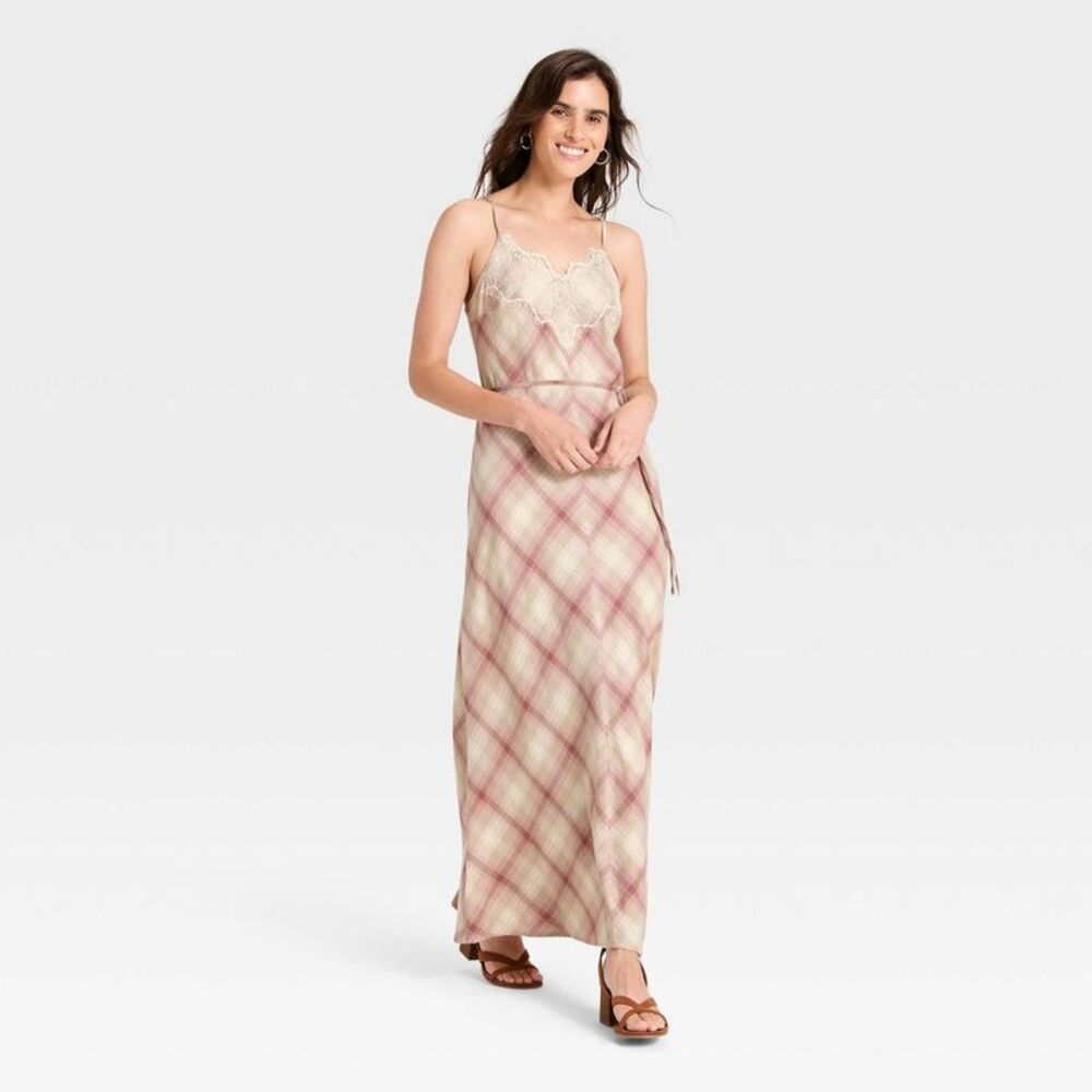 Women's Lace Cotton Maxi Sundress - Universal Thread Mauve Plaid XS